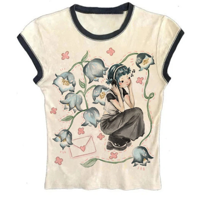 Short Sleeve Round Neck Printed Slim Fit