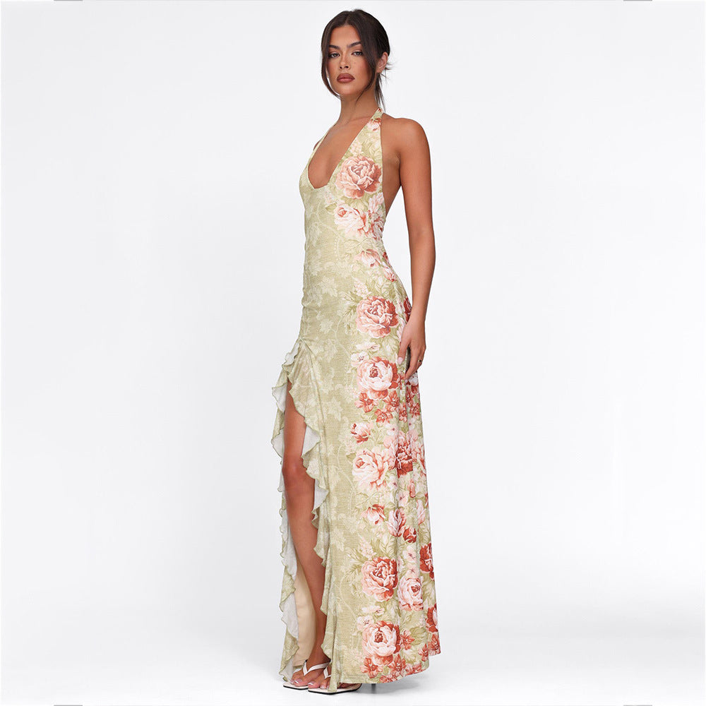 Women's Dress Sexy Slit Halter Backless Dress