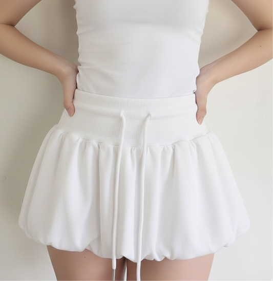Drawstring flower bud fluffy short skirt half skirt