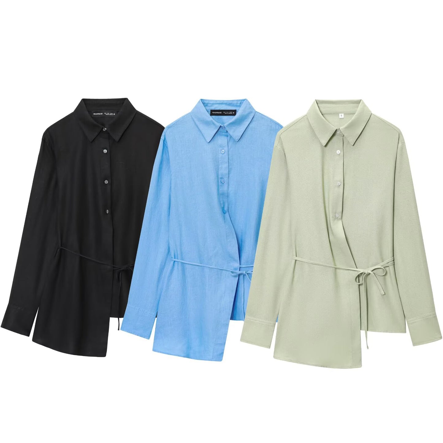 Women's Clothing Linen Long Sleeve Asymmetric Hem Blouse