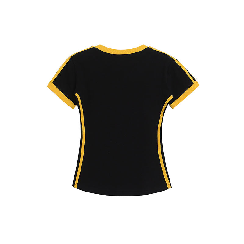 Short Sleeve T-Shirt Spicy Girl Style Fitted Slim Regular Shoulder Tee