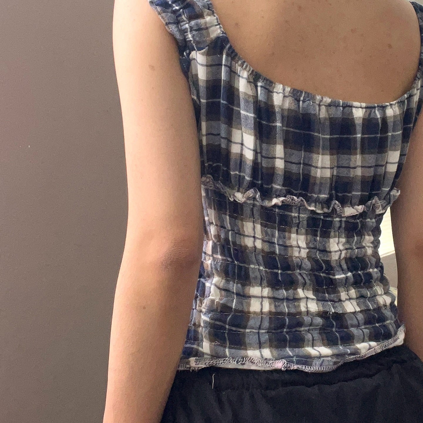 Plaid Strap U-neck Tank Top Women's Slim Fit Undershirt