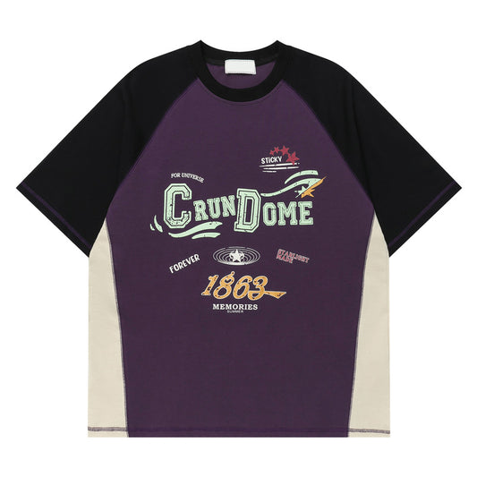 Short Sleeve T-Shirt Unisex Color Block Letter Graffiti Couple