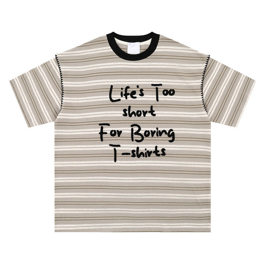 Short Sleeve T-Shirt INS Fashion Khaki Grey Loose Half Sleeve