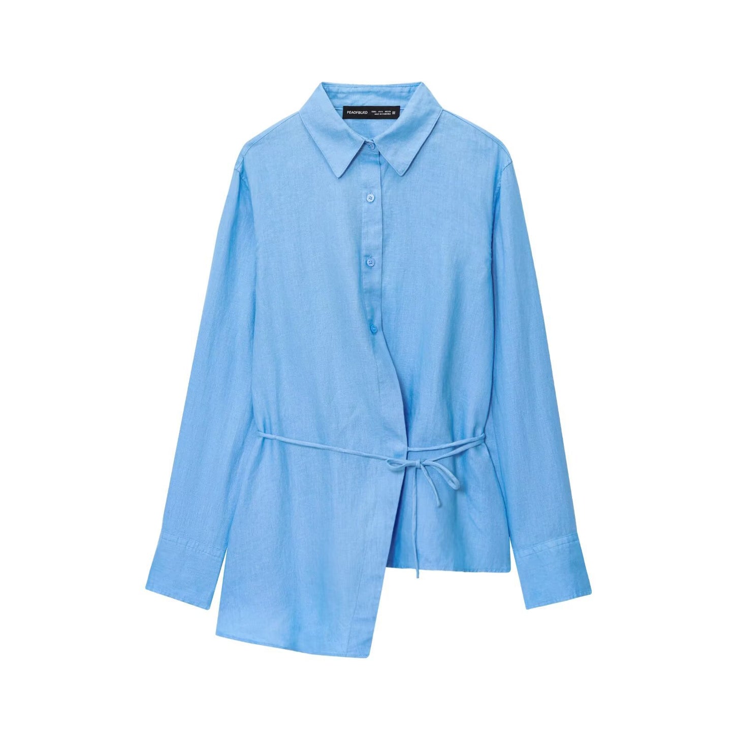 Women's Clothing Linen Long Sleeve Asymmetric Hem Blouse