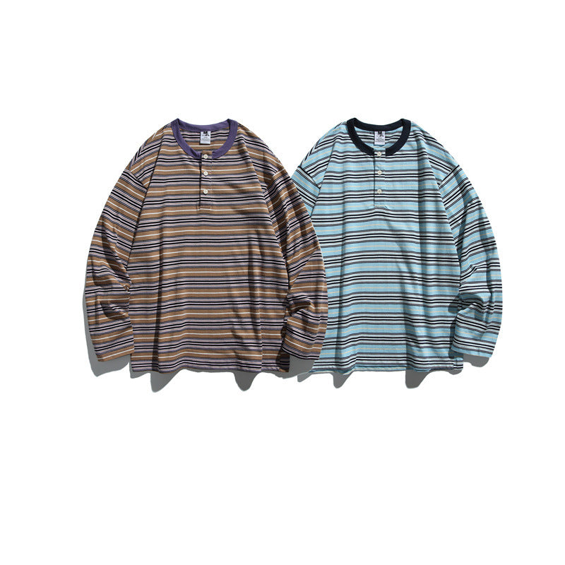 Loose Striped Long Sleeve T-Shirt Unisex Casual Sweatshirt