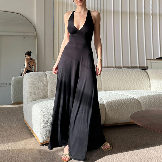 Strappy Backless Halter Waist-Cinching Dress for Women