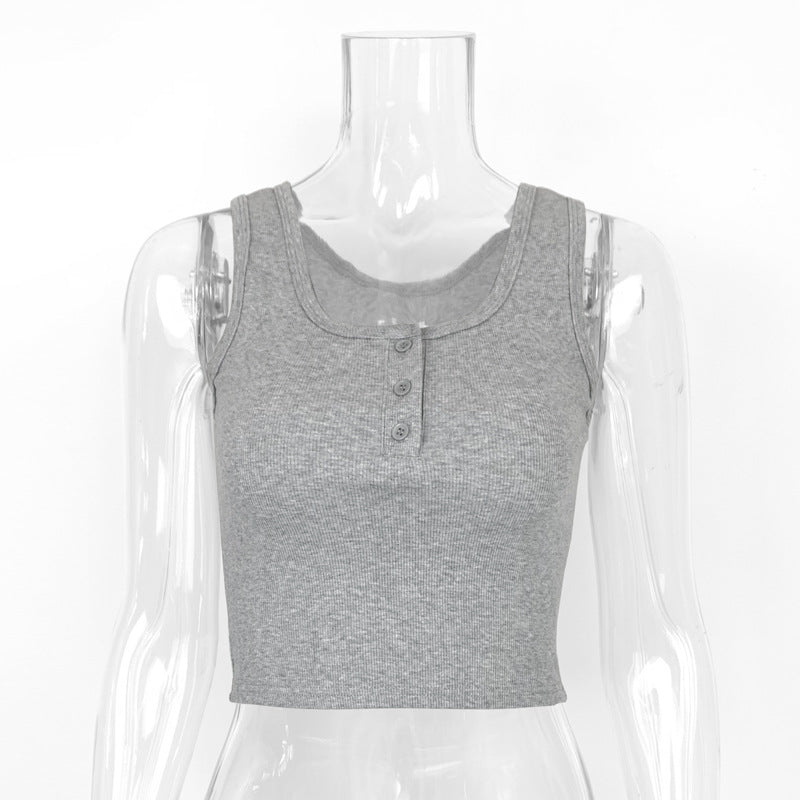 Women's short crop cut slim fit sleeveless top with exposed navel