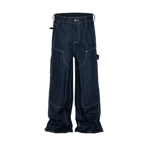 Loose Fit Original Denim Jeans for Men and Women, Deep Color Straight Leg Long Pants Trendy Design