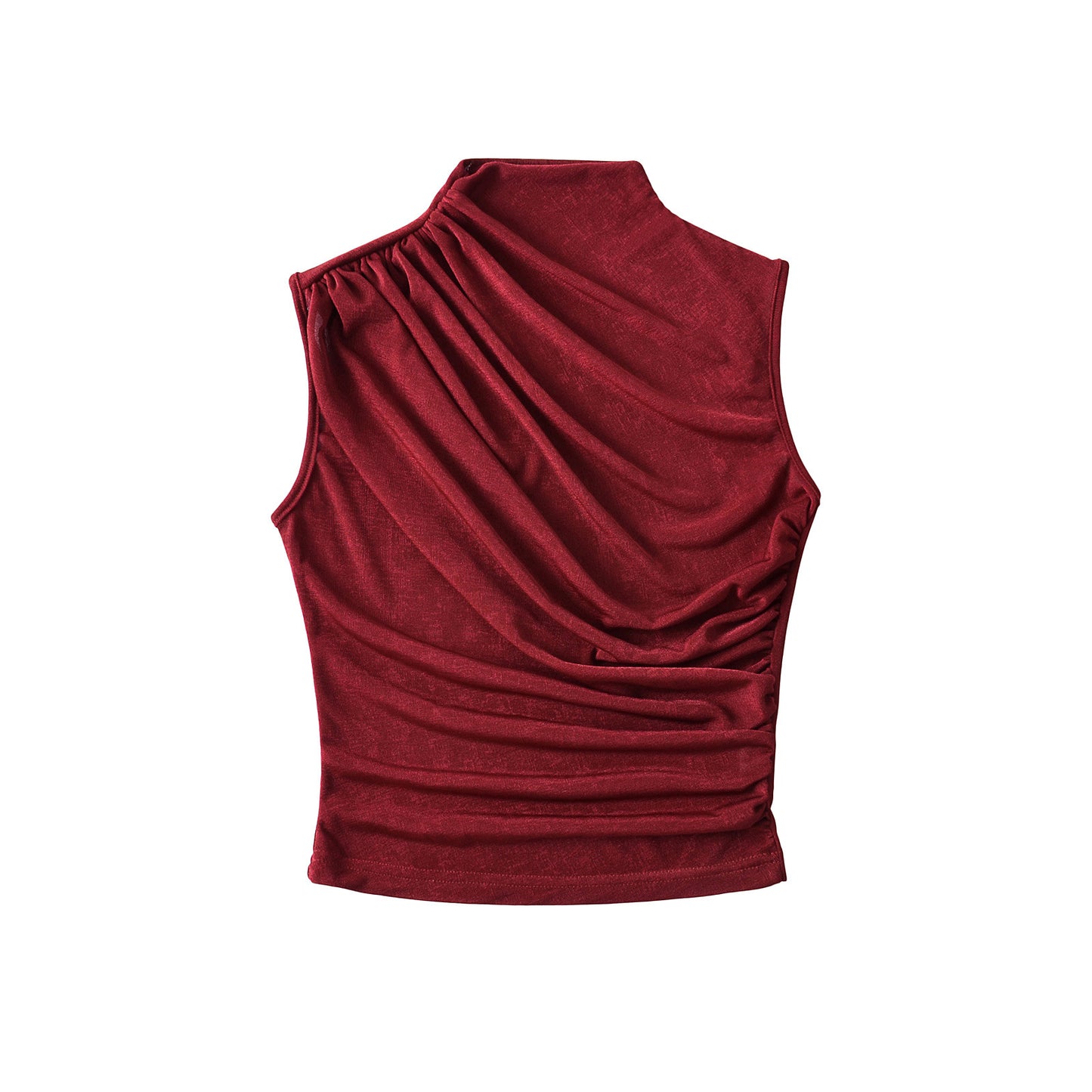 Pleated Fitted High Neck Crop Tank Top