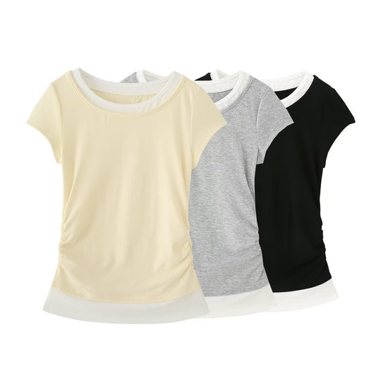 Round neck slim fit short sleeved T-shirt