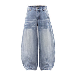 Washed Wide Leg Tapered Jeans Unisex Loose Slimming Long Pants