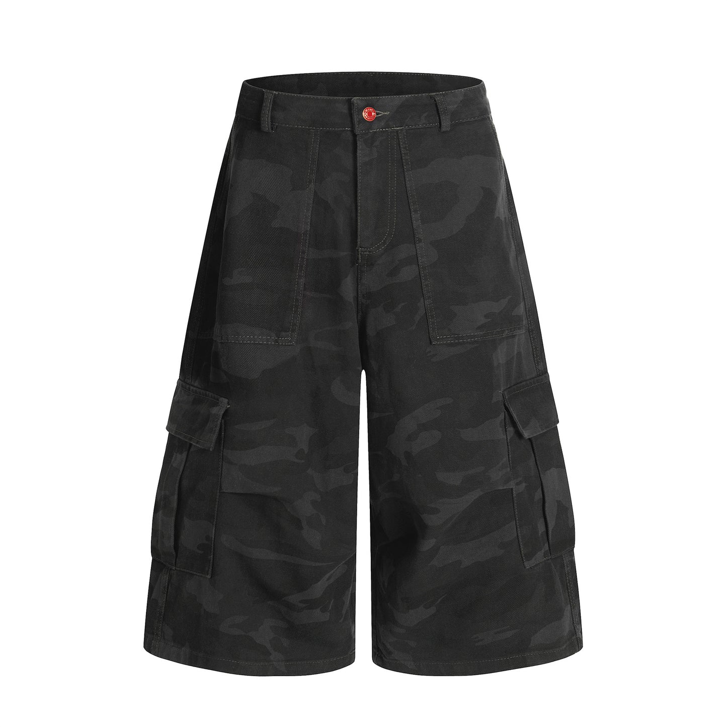 Camouflage Multi-Pocket Ribbon Workwear Capri Pants Unisex Loose Casual Wide-Leg Mid-Length Trousers