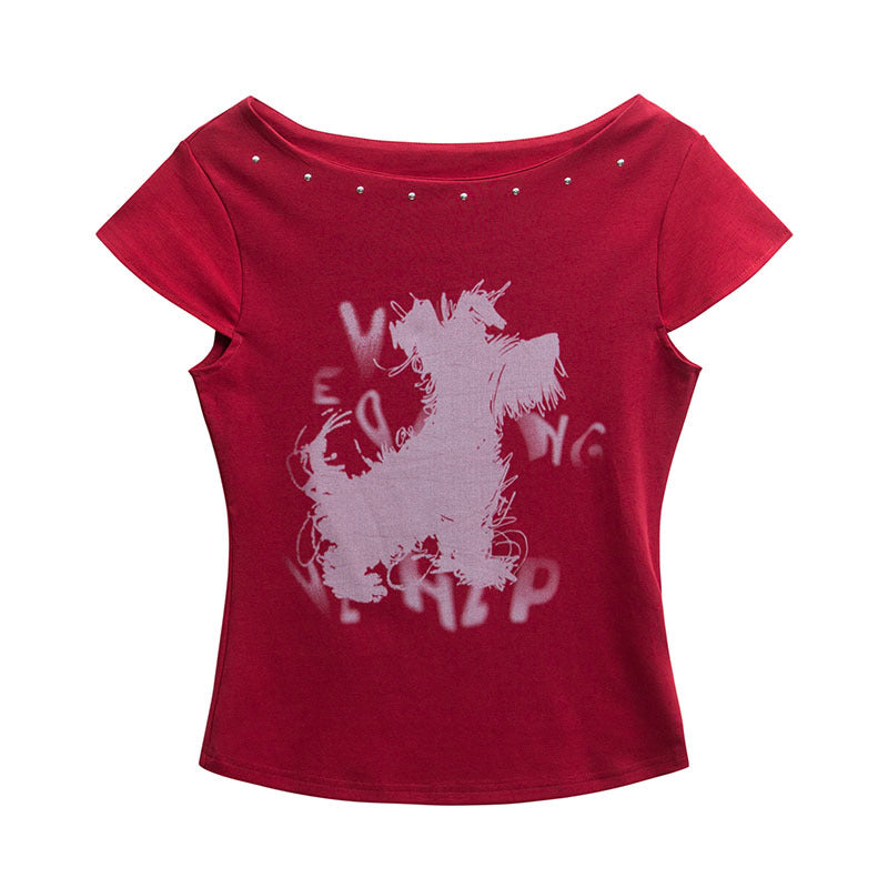 Summer New Slim Off-Shoulder Crewneck One-Shoulder T-Shirt