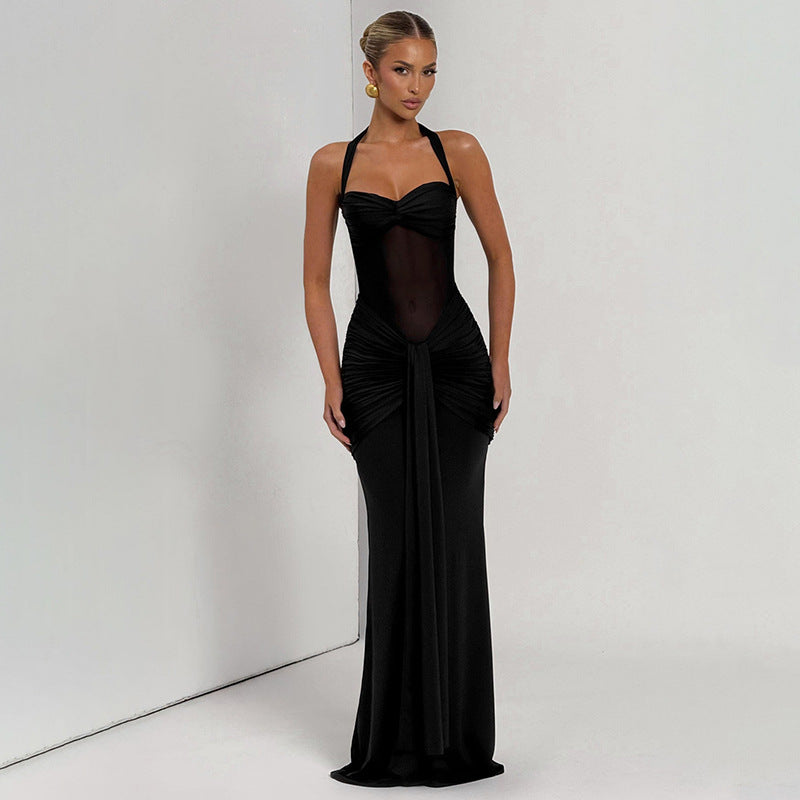 Sexy Charm Off-the-Shoulder Spliced Shirred Women's Dress