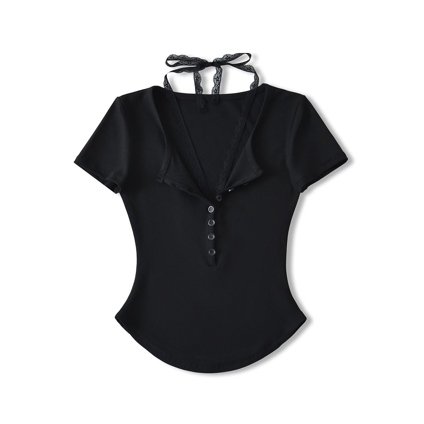 Slim fit V-neck lace short sleeved T-shirt