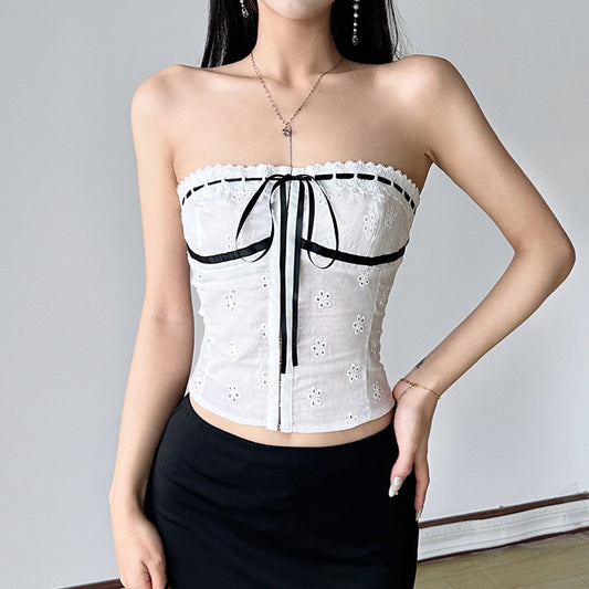 Floral hot girl strapless slim fit bottom vest top