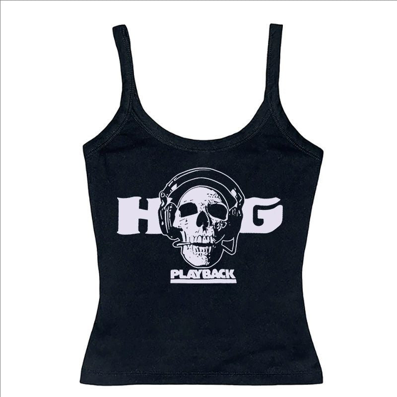 Gothic Skull Print Versatile Sexy Punk Fitted Slim Strapless