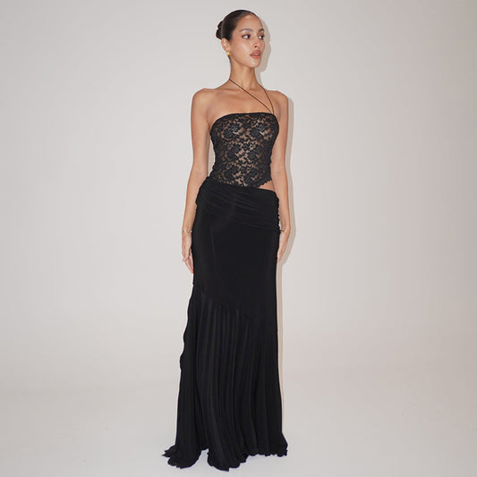 Sexy Lace Splicing Waist-Exposing Long Dress for Women