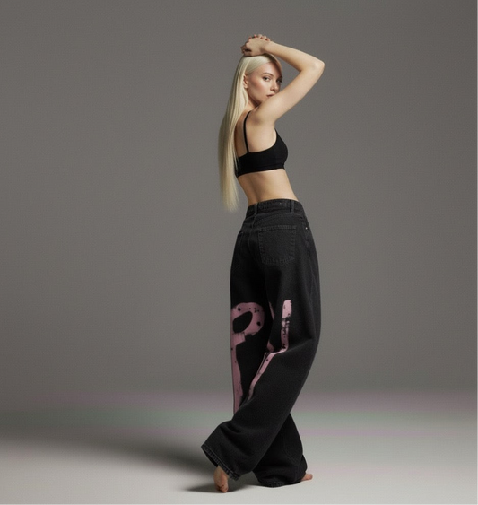 Street Style Printed Tapered Denim Long Pants