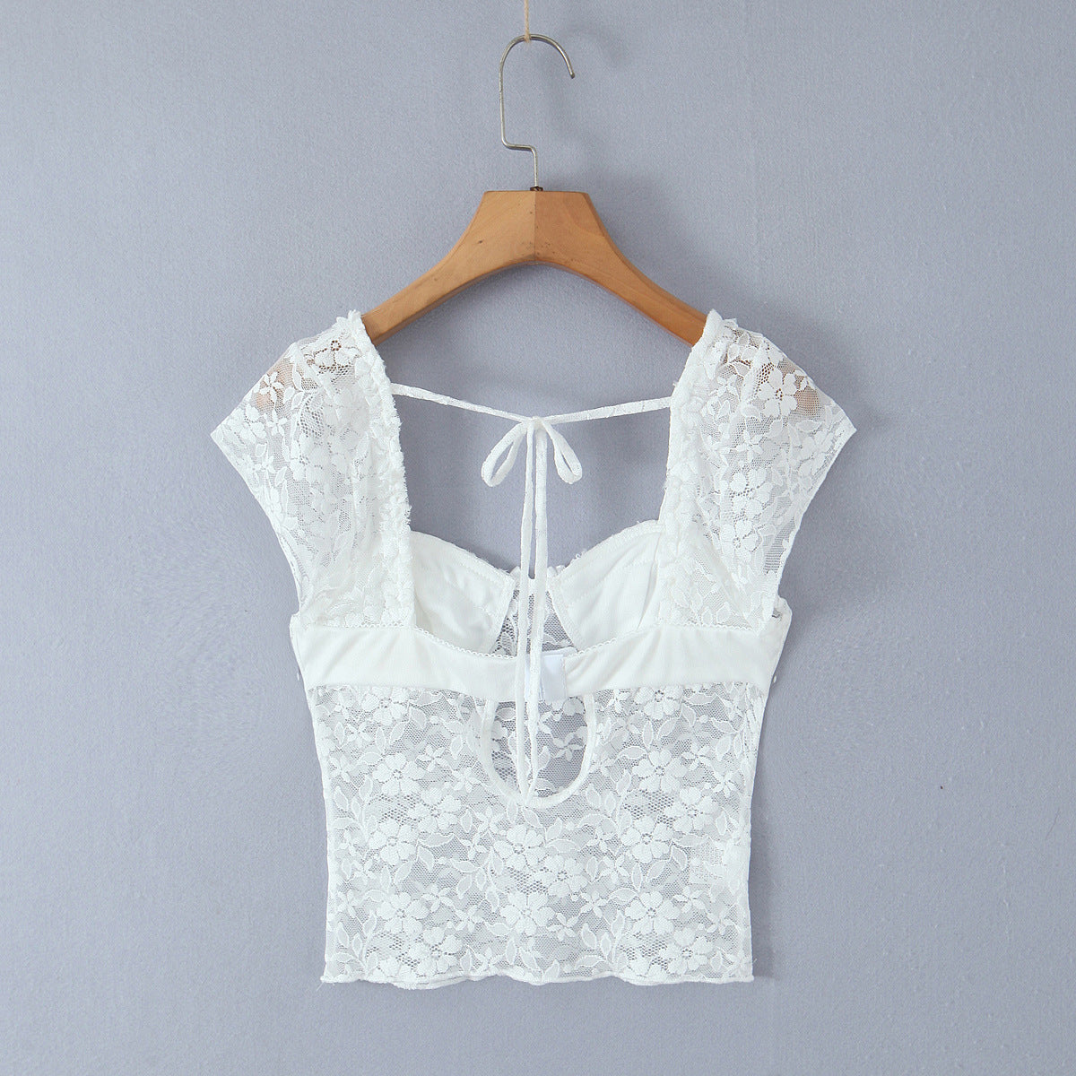 Lace fungus bow sexy perspective T-shirt