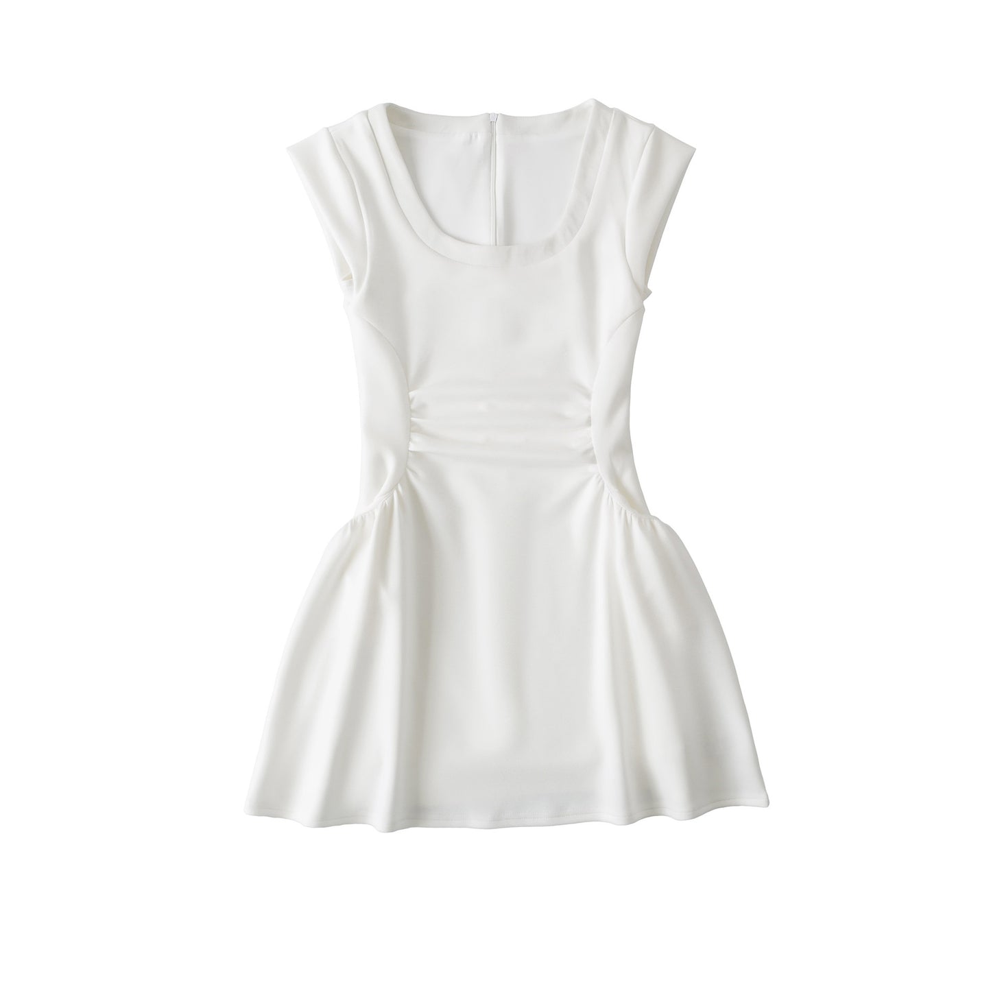 U-neck sleeveless patchwork pleated waist dress