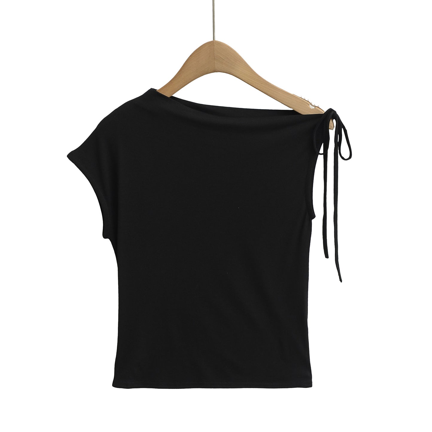 Irregular off shoulder strap slim fit short base top T-shirt