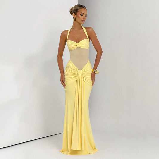 Sexy Charm Off-the-Shoulder Spliced Shirred Women's Dress