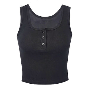 Women's short crop cut slim fit sleeveless top with exposed navel