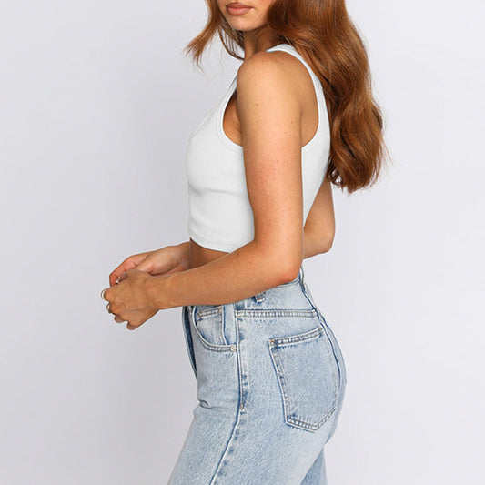 Women's short crop cut slim fit sleeveless top with exposed navel