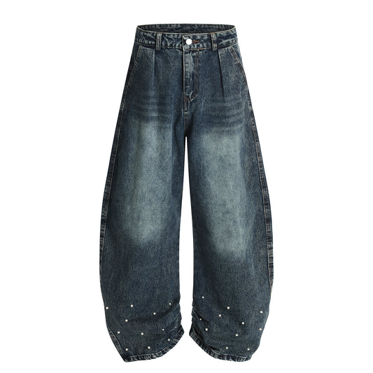 Wash denim jeans wide leg pants