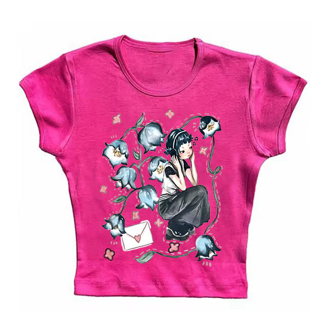 Short Sleeve Round Neck Printed Slim Fit