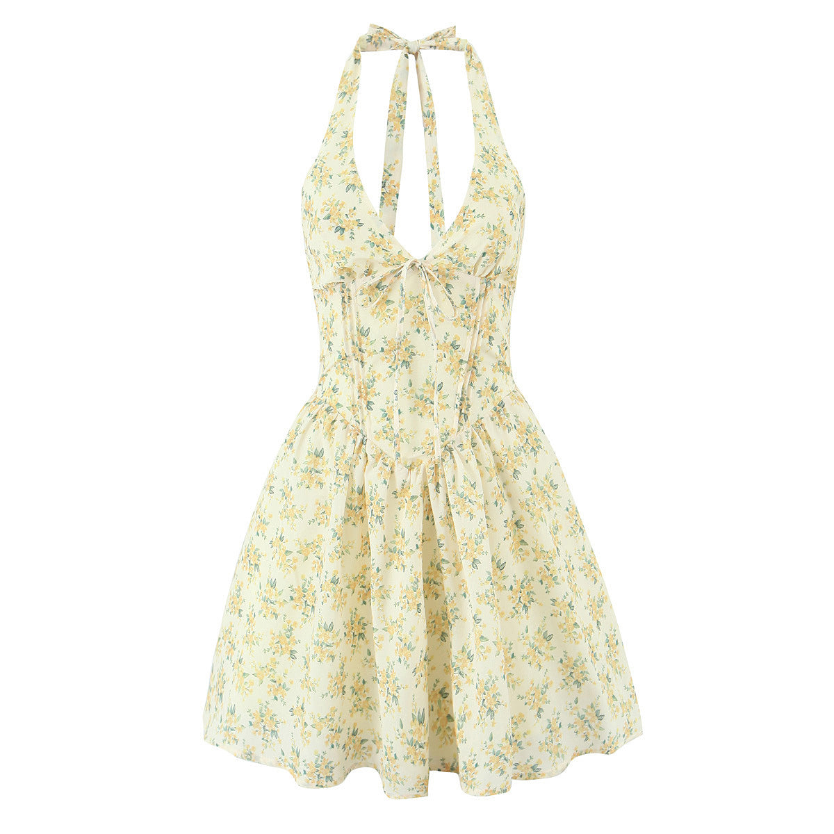 Elegant Floral Print Bow Tie Strapless Short Dress