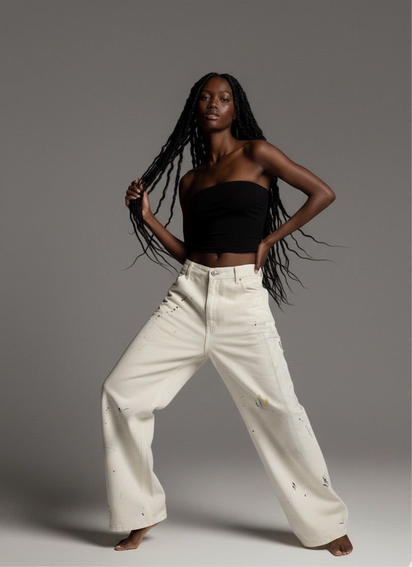 Street Style Washed Print Tapered Denim Long Pants