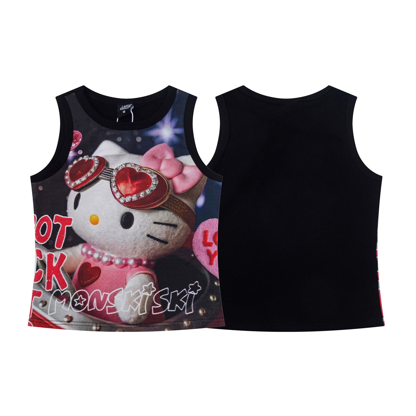 Kitty Cat Full Print Elastic Tank Top Women Slim Spicy Girl Undershirt Sleeveless Outerwear