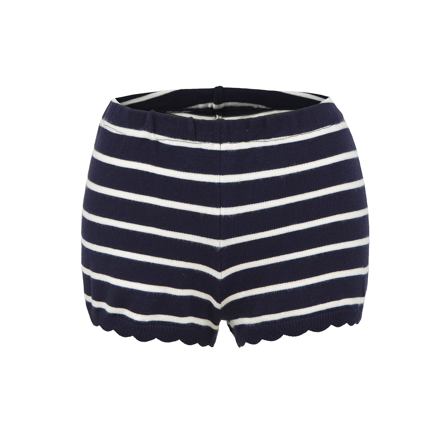 Elastic Fitted Dark Blue Striped Small Lace Hem Knit Shorts