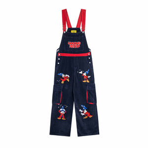 Colorblock Trendy Unique Design Fun Cartoon Embroidery Overalls Unisex Straight Jumpsuit