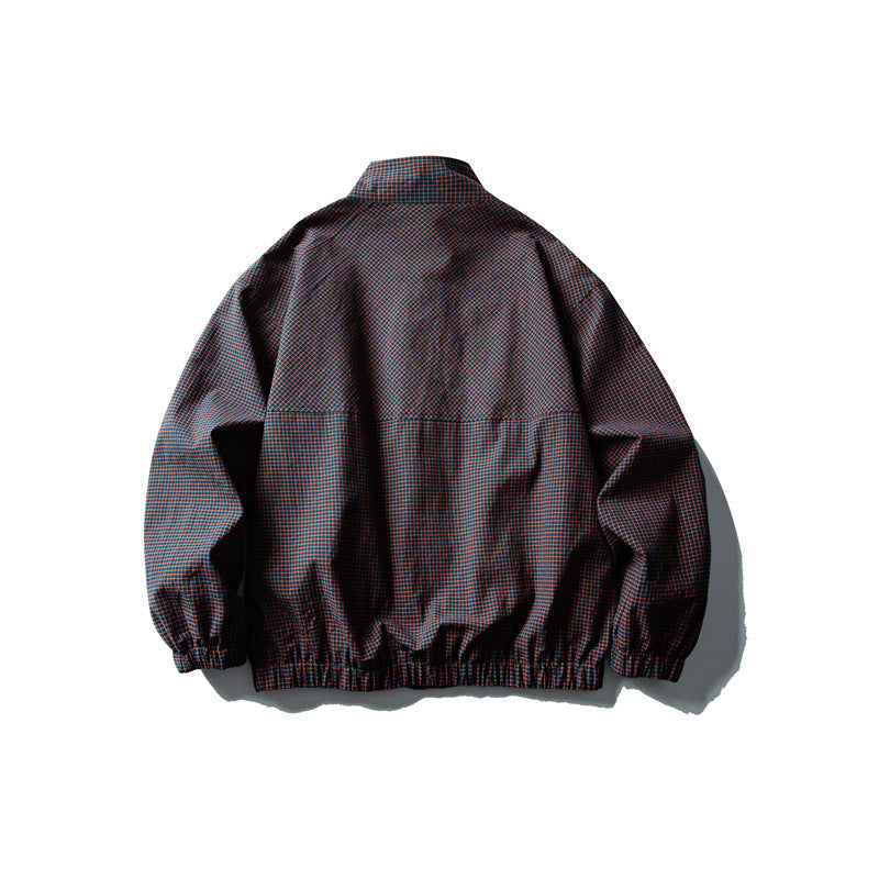 Casual Plaid Stand Collar Jacket Loose Leisure Outerwear