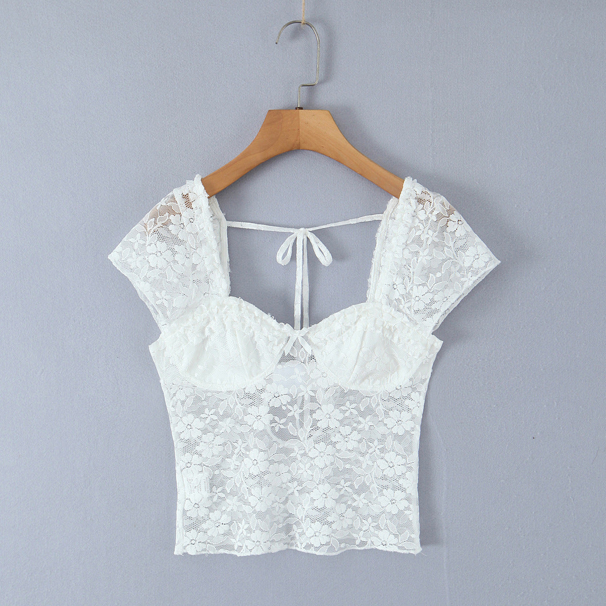 Lace fungus bow sexy perspective T-shirt