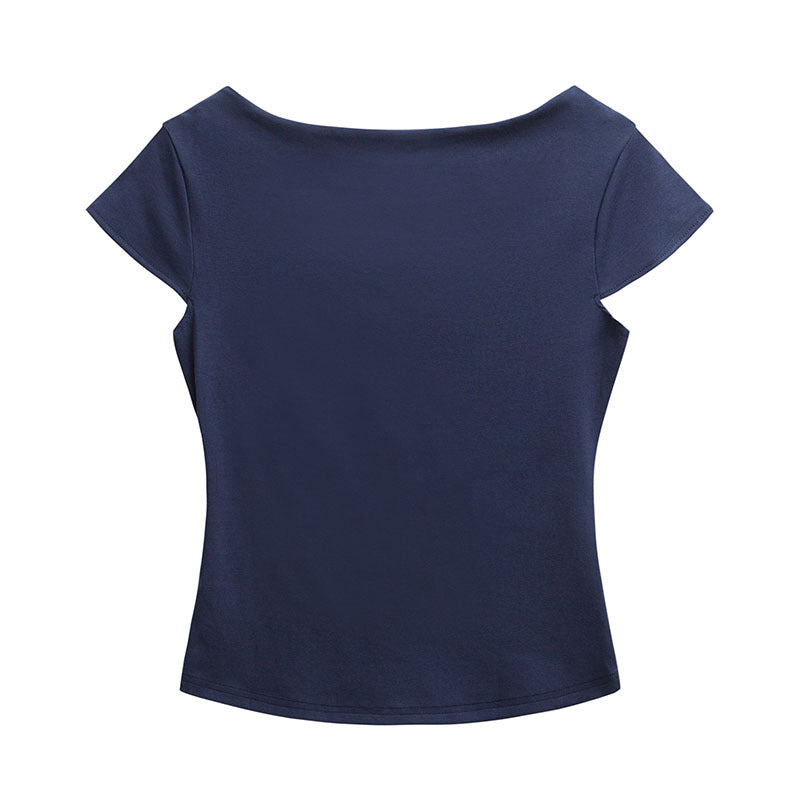 Summer New Slim Off-Shoulder Crewneck One-Shoulder T-Shirt