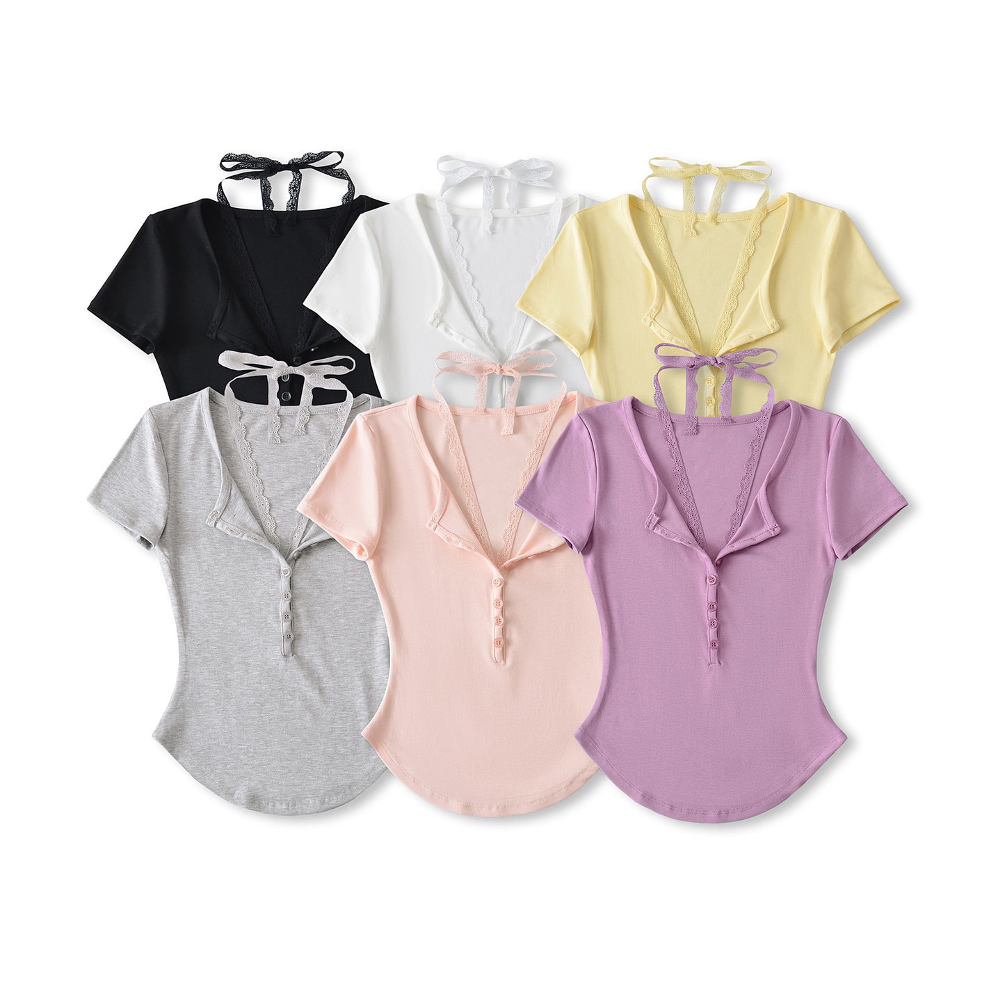 Slim fit V-neck lace short sleeved T-shirt