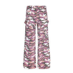 High Street Style Color Block Multi-Pocket Camouflage Denim Work Pants Unisex Loose Wide Leg Straight Leg Long Pants