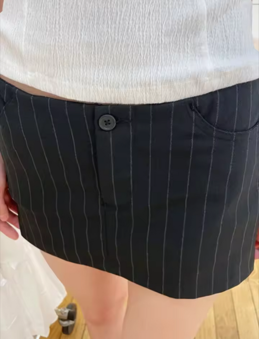 Vertical Striped Low-Waist Ultra-Short Skirt