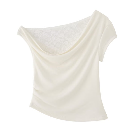 Swinging collar sexy off shoulder irregular T-shirt