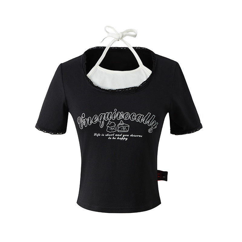 Short Sleeve T-Shirt Women's Design Fitted Slim Regular Shoulder Crop Top