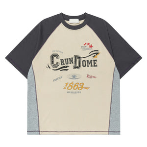 Short Sleeve T-Shirt Unisex Color Block Letter Graffiti Couple
