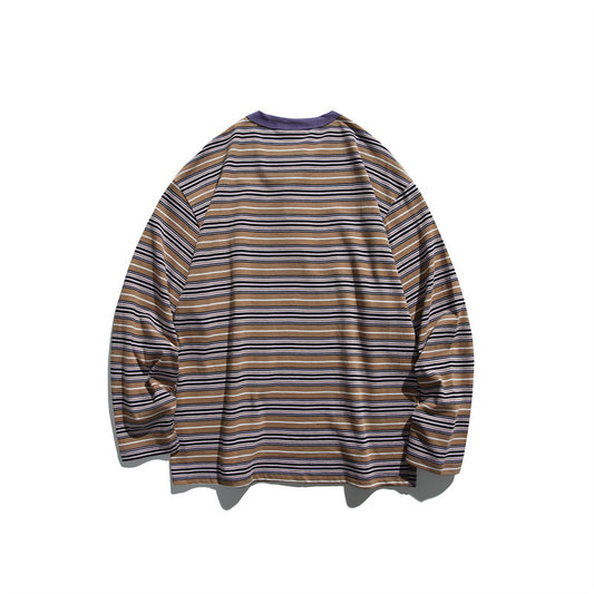 Loose Striped Long Sleeve T-Shirt Unisex Casual Sweatshirt
