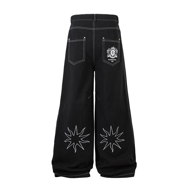 Loose Wide-Leg Floor-Length Denim Trousers for Men and Women