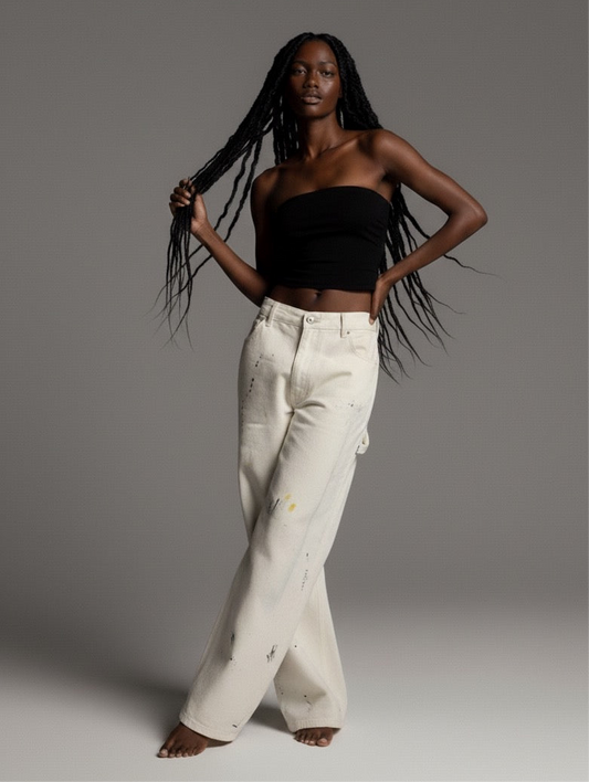 Street Style Washed Print Tapered Denim Long Pants