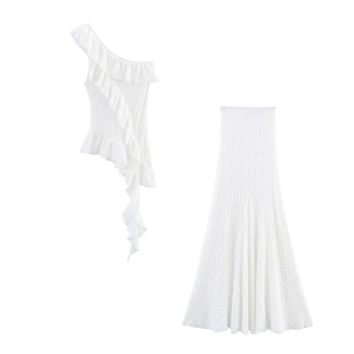 Asymmetric Lace Top + Skirt Set for Women